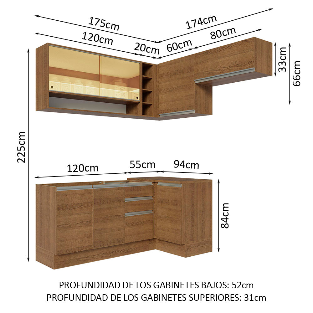 Cocina Integral Esquinera 349cm Marrón Glamy 06