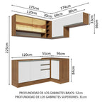 Cocina Integral Esquinera 349cm Marrón/Blanco Glamy 06