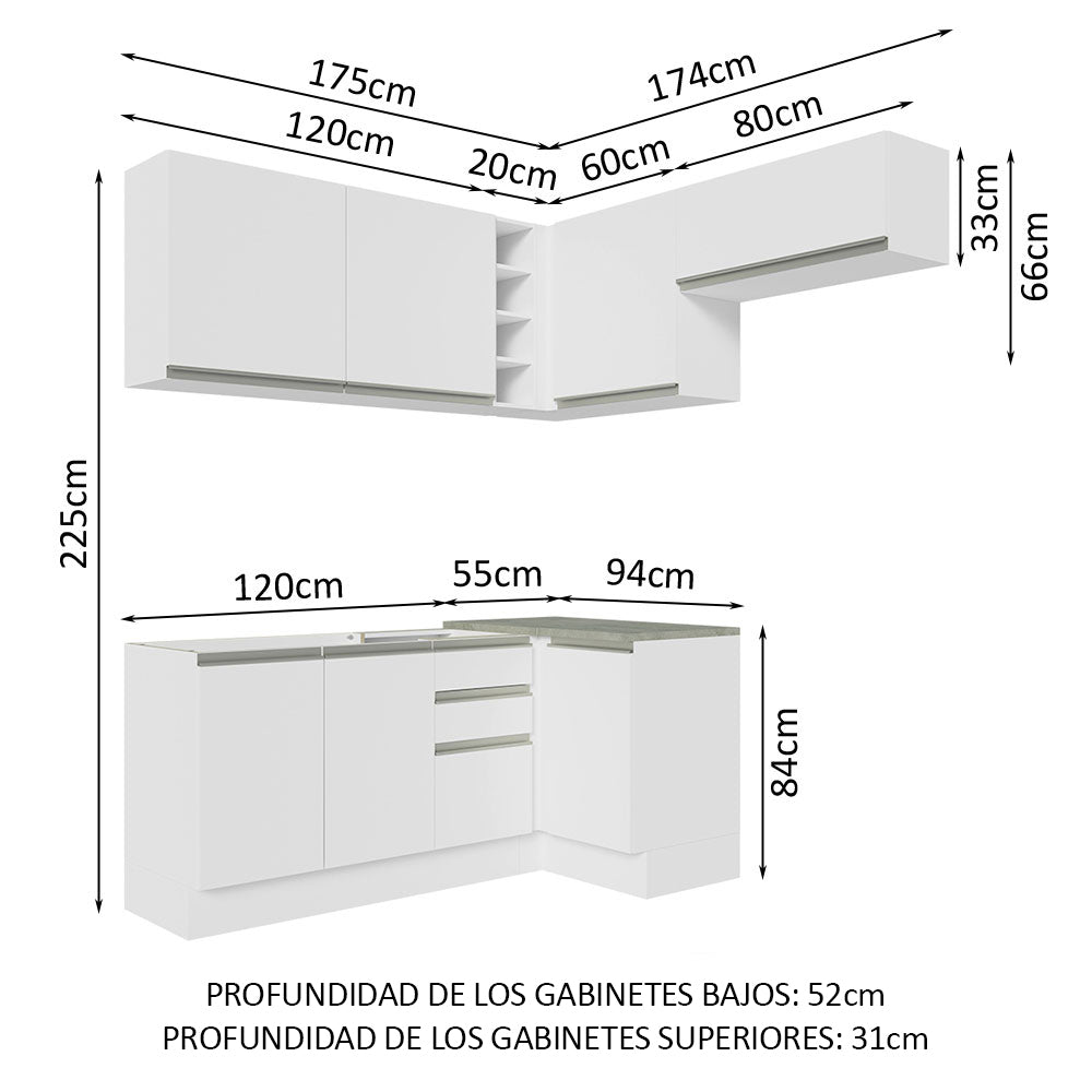 Cocina Integral Esquinera 349cm Blanco Glamy 07