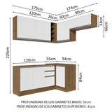 Cocina Integral Esquinera 349cm Marrón/Blanco Glamy 07