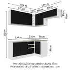 Cocina Integral Esquinera 349cm Blanco/Negro Glamy 07