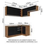 Cocina Integral Esquinera 349cm Marrón/Negro Glamy 07