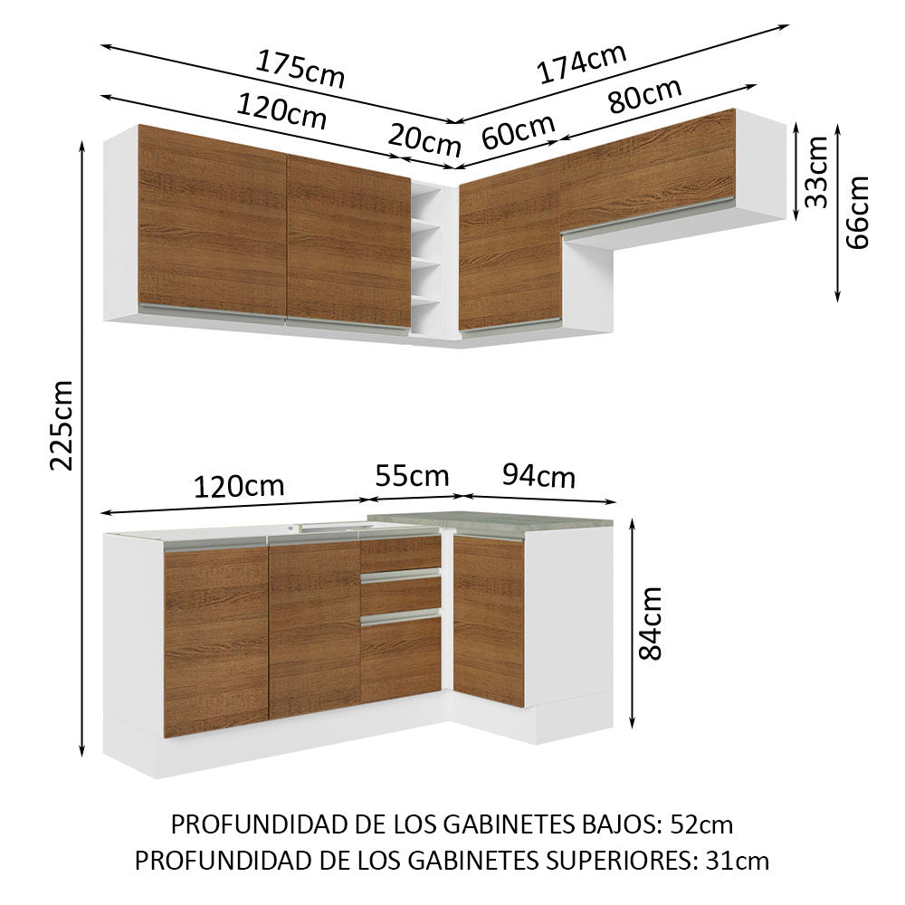 Cocina Integral Esquinera 349cm Blanco/Marrón Glamy 07
