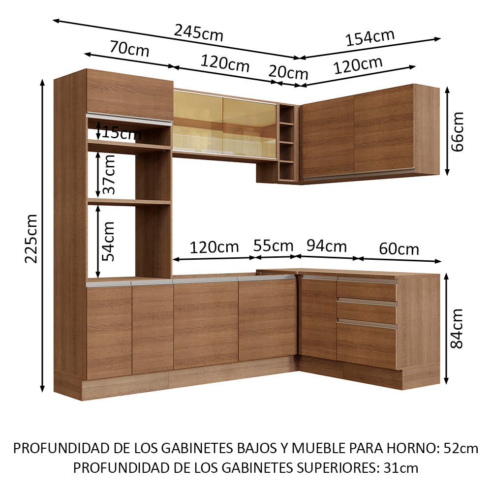 Cocina Integral Esquinera 399cm Marrón Glamy 02