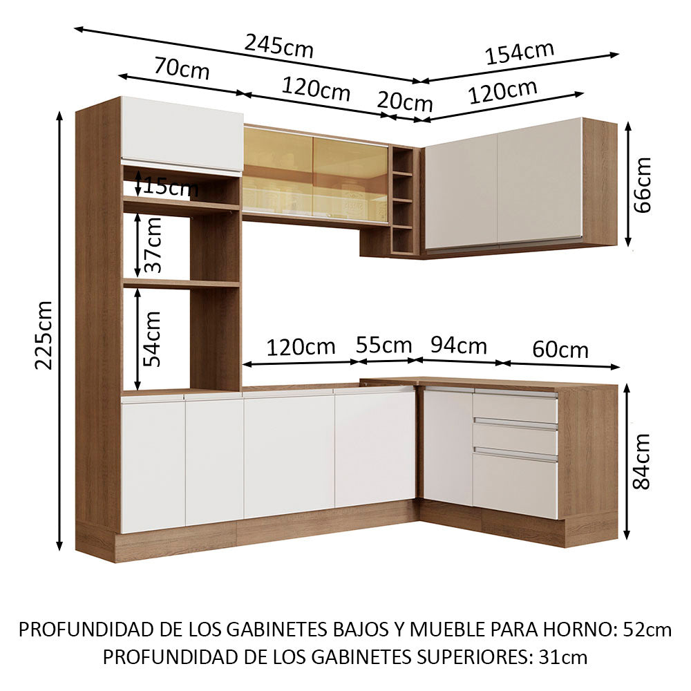 Cocina Integral Esquinera 399cm Marrón/Blanco Glamy 02