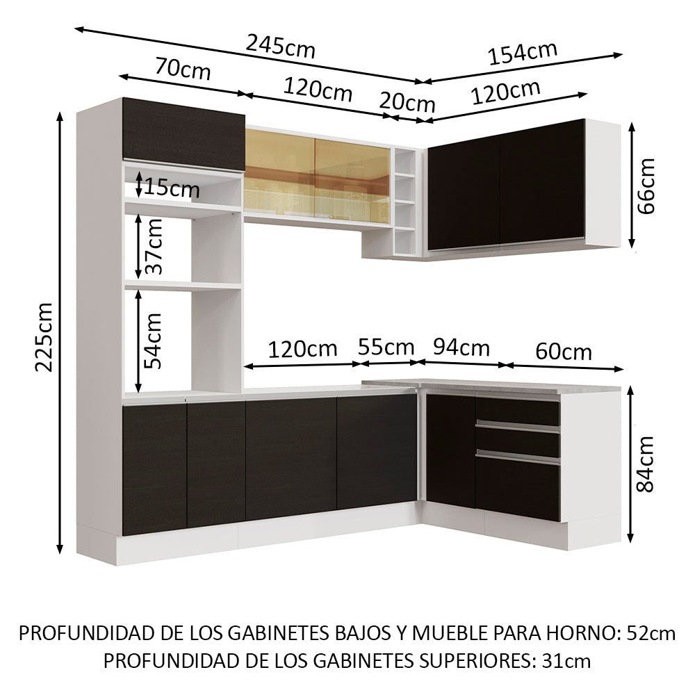 Cocina Integral Esquinera 399cm Blanco/Negro Glamy 02