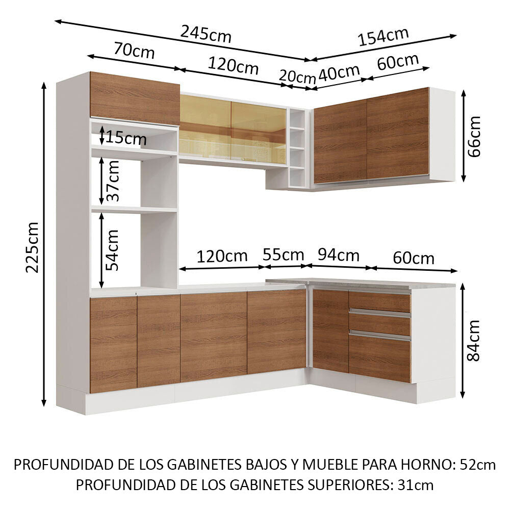 Cocina Integral Esquinera 399cm Blanco/Marrón Glamy 02