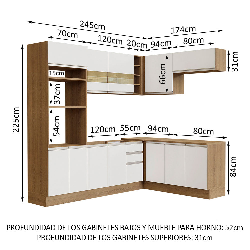 Cocina Integral Esquinera 419cm Marrón/Blanco Glamy 01
