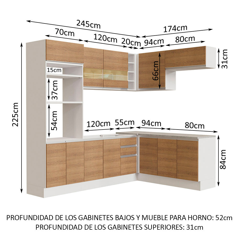Cocina Integral Esquinera 419cm Blanco/Marrón Glamy 01