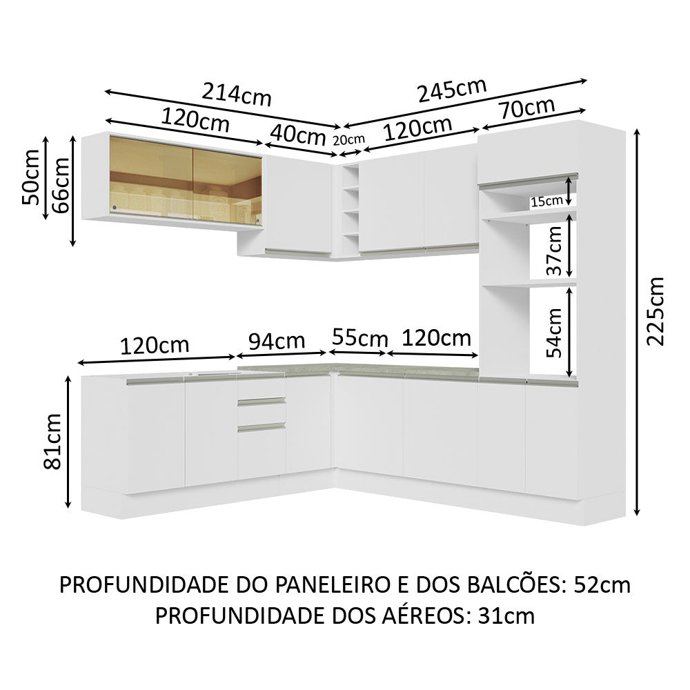 Cocina Integral de Esquina 459cm Blanco Glamy 01