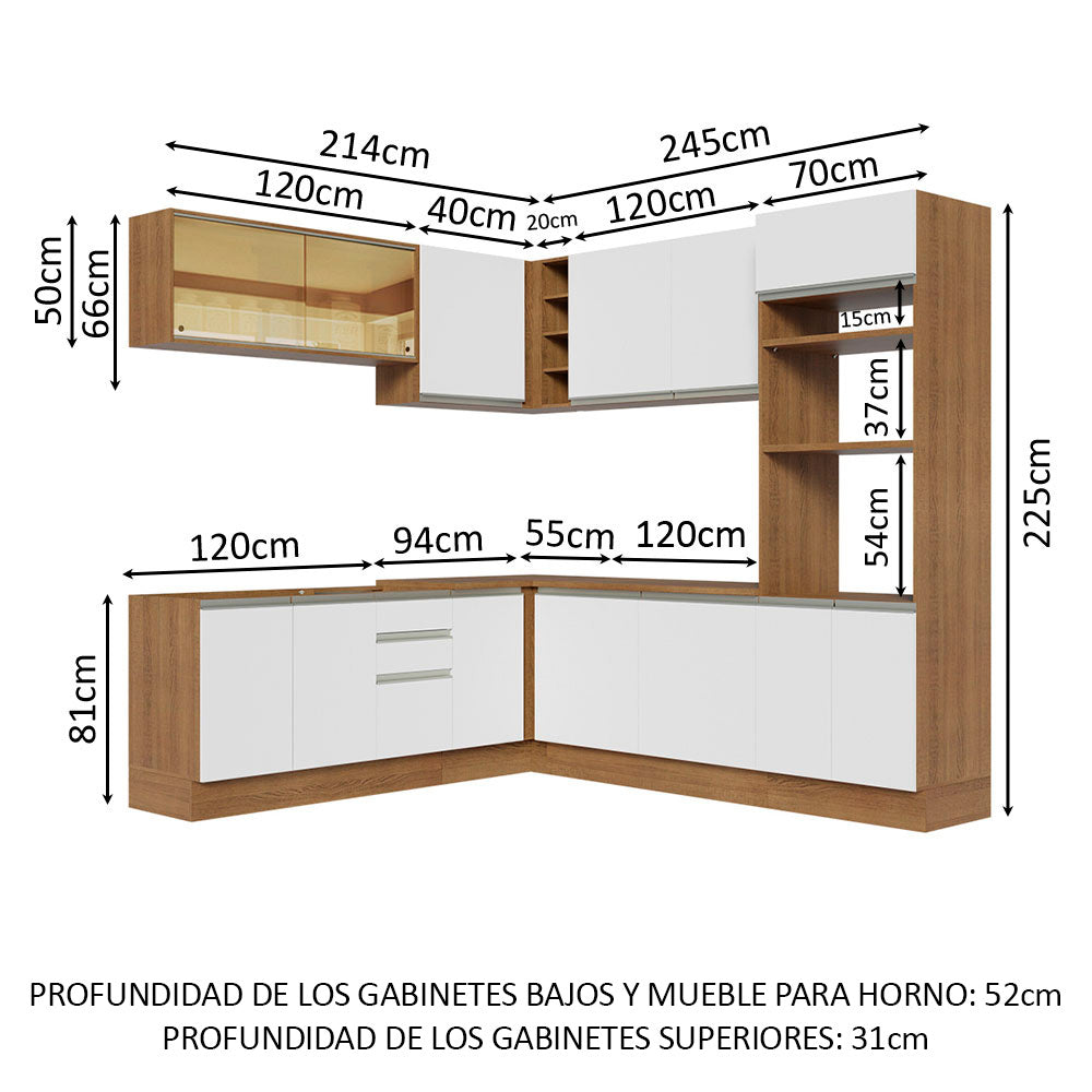 Cocina Integral Esquinera 459cm Marrón/Blanco Glamy 01