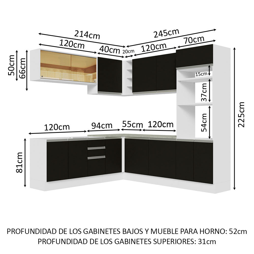 Cocina Integral Esquinera 459cm Blanco/Negro Glamy 01