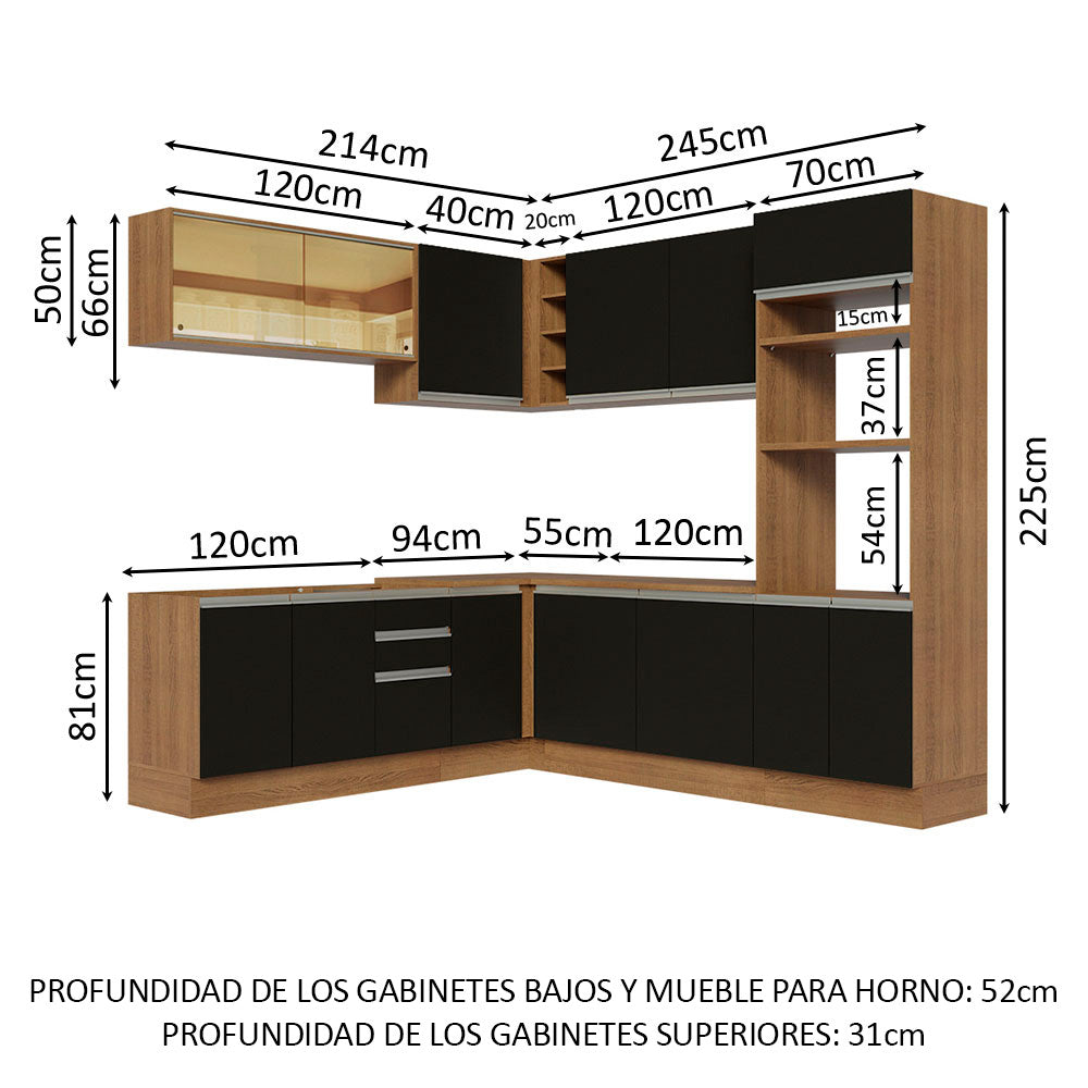 Cocina Integral Esquinera 459cm Marrón/Negro Glamy 01