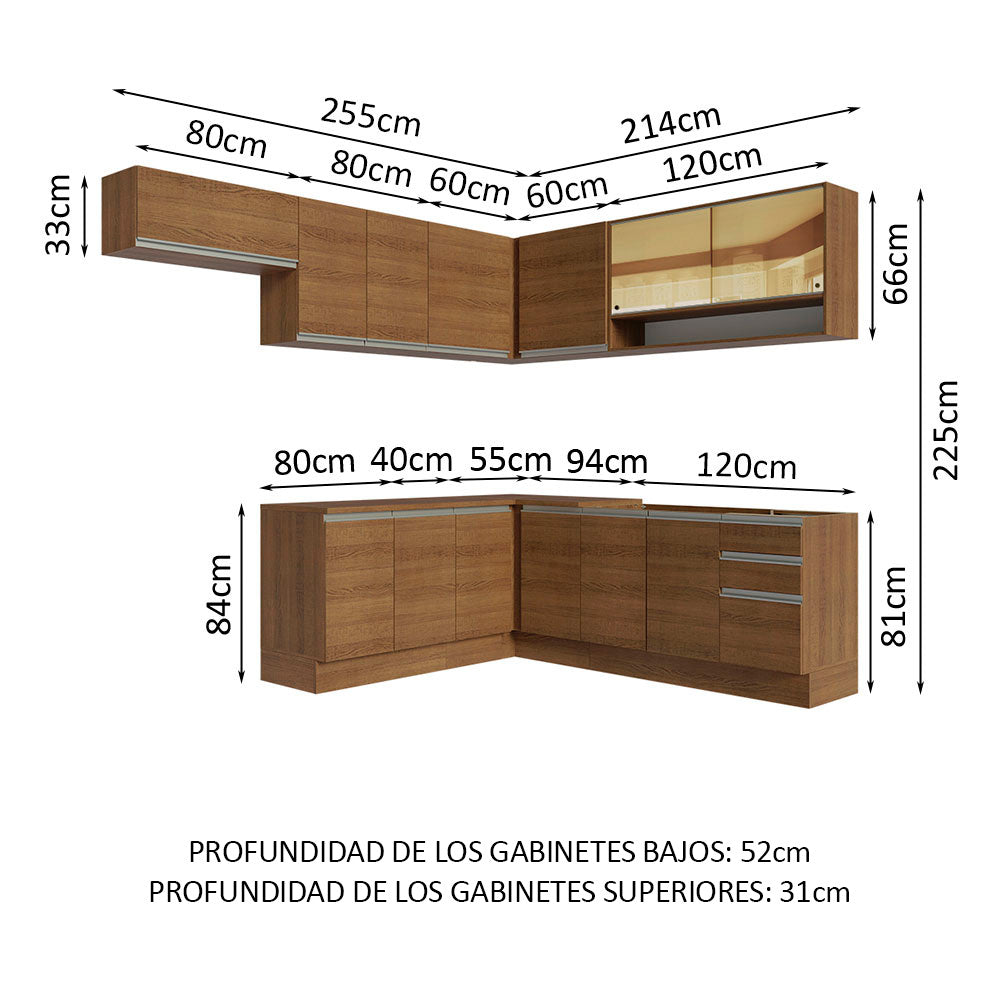 Cocina Integral Esquinera 469cm Marrón Glamy 01