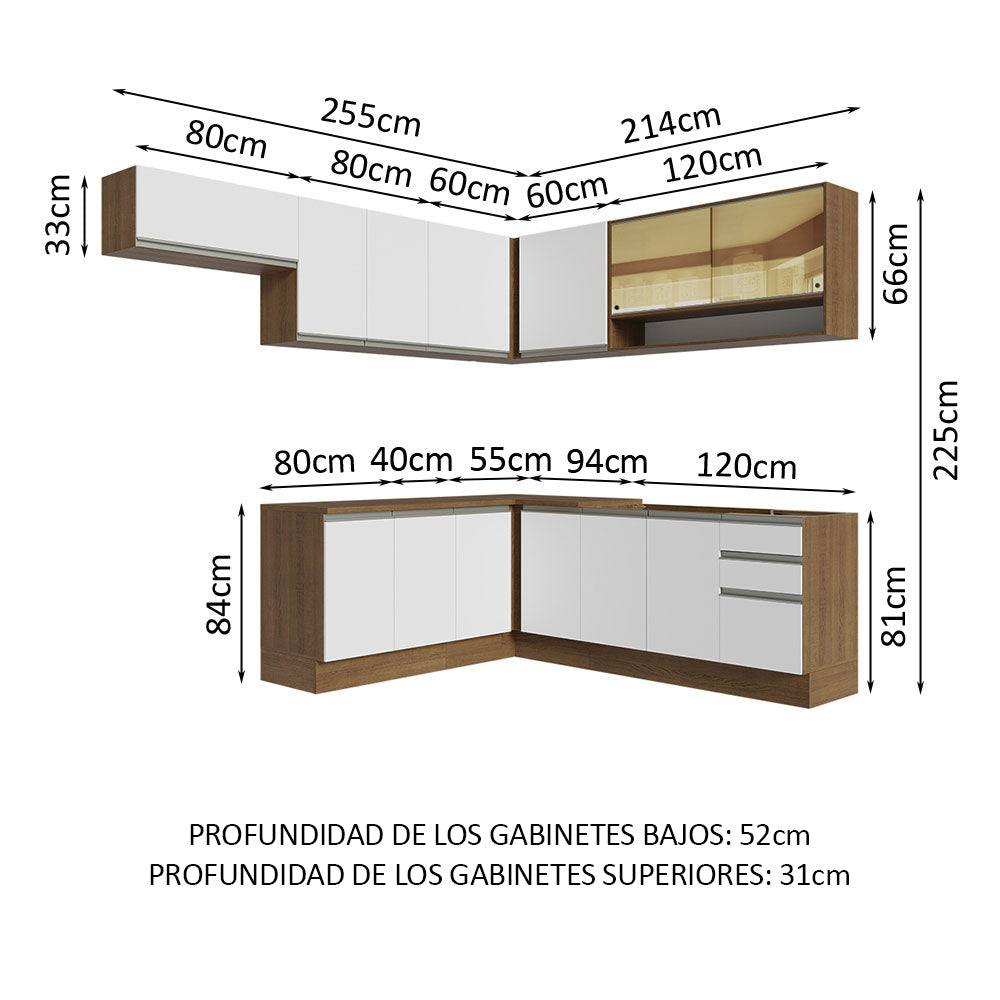 Cocina Integral Esquinera 469cm Marrón/Blanco Glamy 01