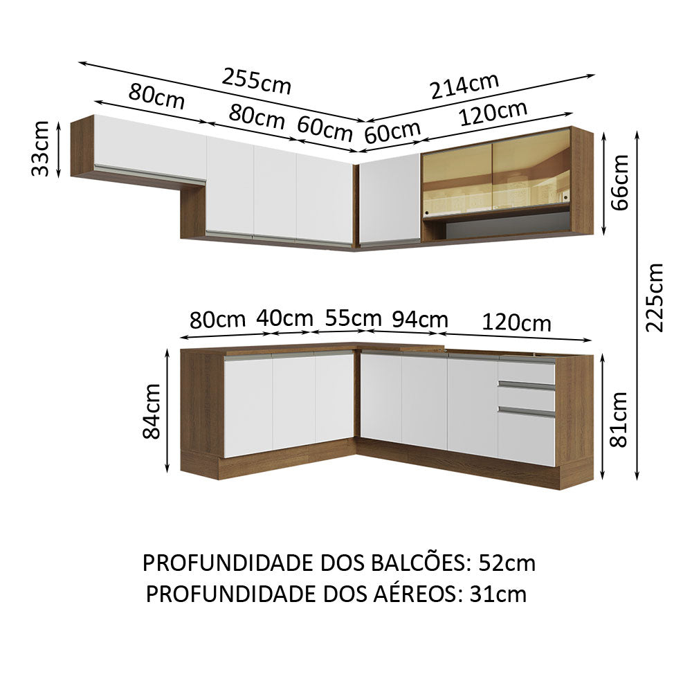 Cocina Integral Esquinera 469cm Marrón/Blanco Glamy 01