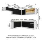 Cocina Integral Esquinera 469cm Blanco/Negro Glamy 01