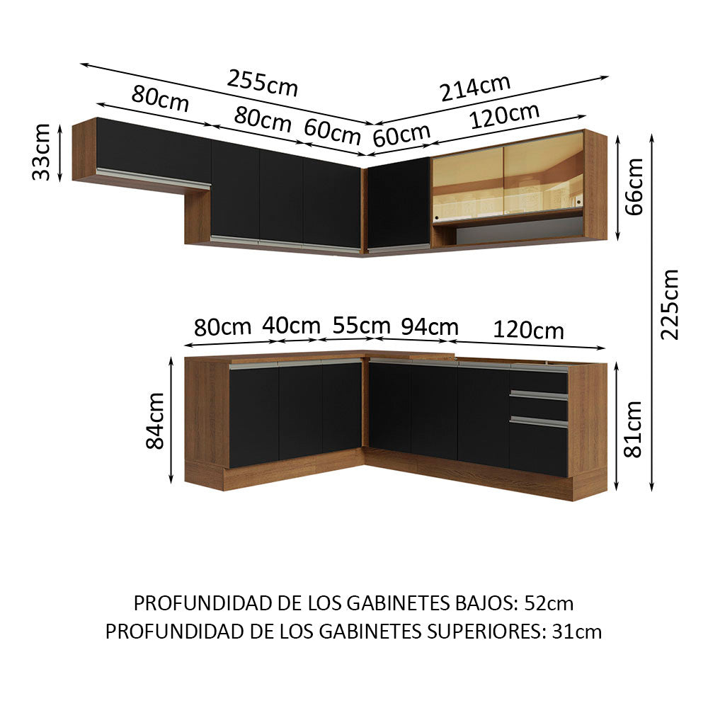 Cocina Integral Esquinera 469cm Marrón/Negro Glamy 01