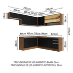 Cocina Integral Esquinera 469cm Marrón/Negro Glamy 01