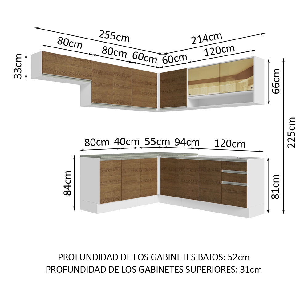 Cocina Integral Esquinera 469cm Blanco/Marrón Glamy 01