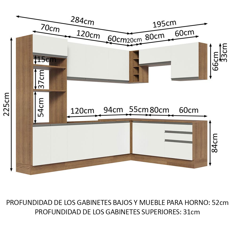 Cocina Integral Esquinera 479cm Marrón/Blanco Glamy 01