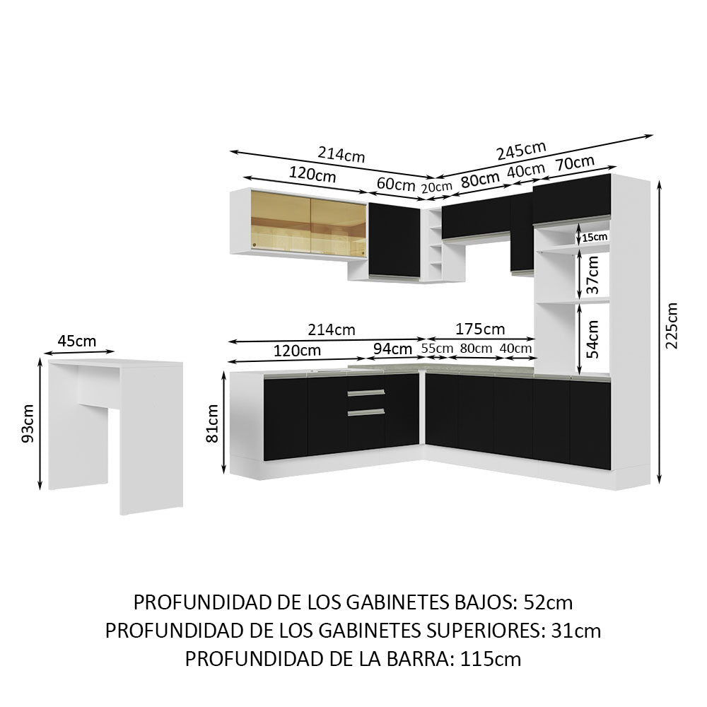 Cocina Integral Esquinera 504cm Blanco/Negro Glamy 01