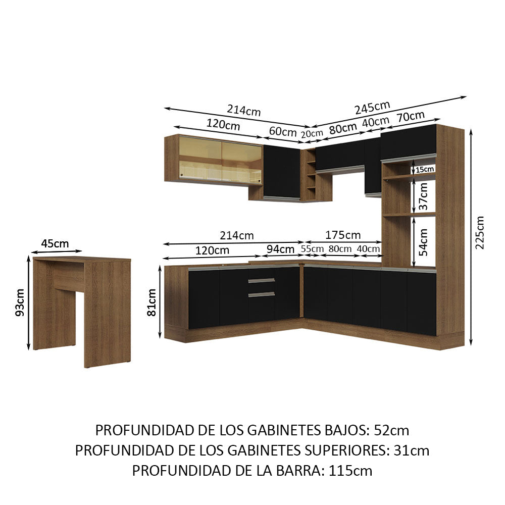 Cocina Integral Esquinera 504cm Marrón/Negro Glamy 01