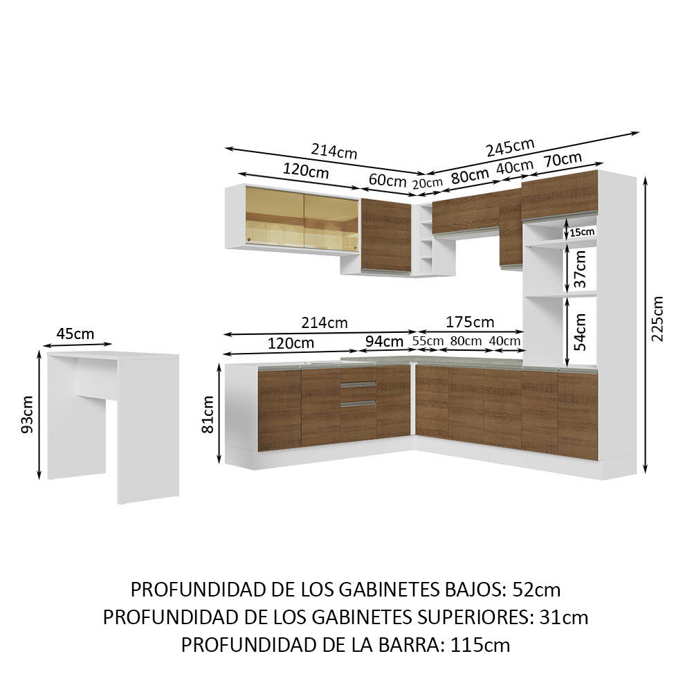 Cocina Integral Esquinera 504 cm Blanco/Marrón Glamy 01