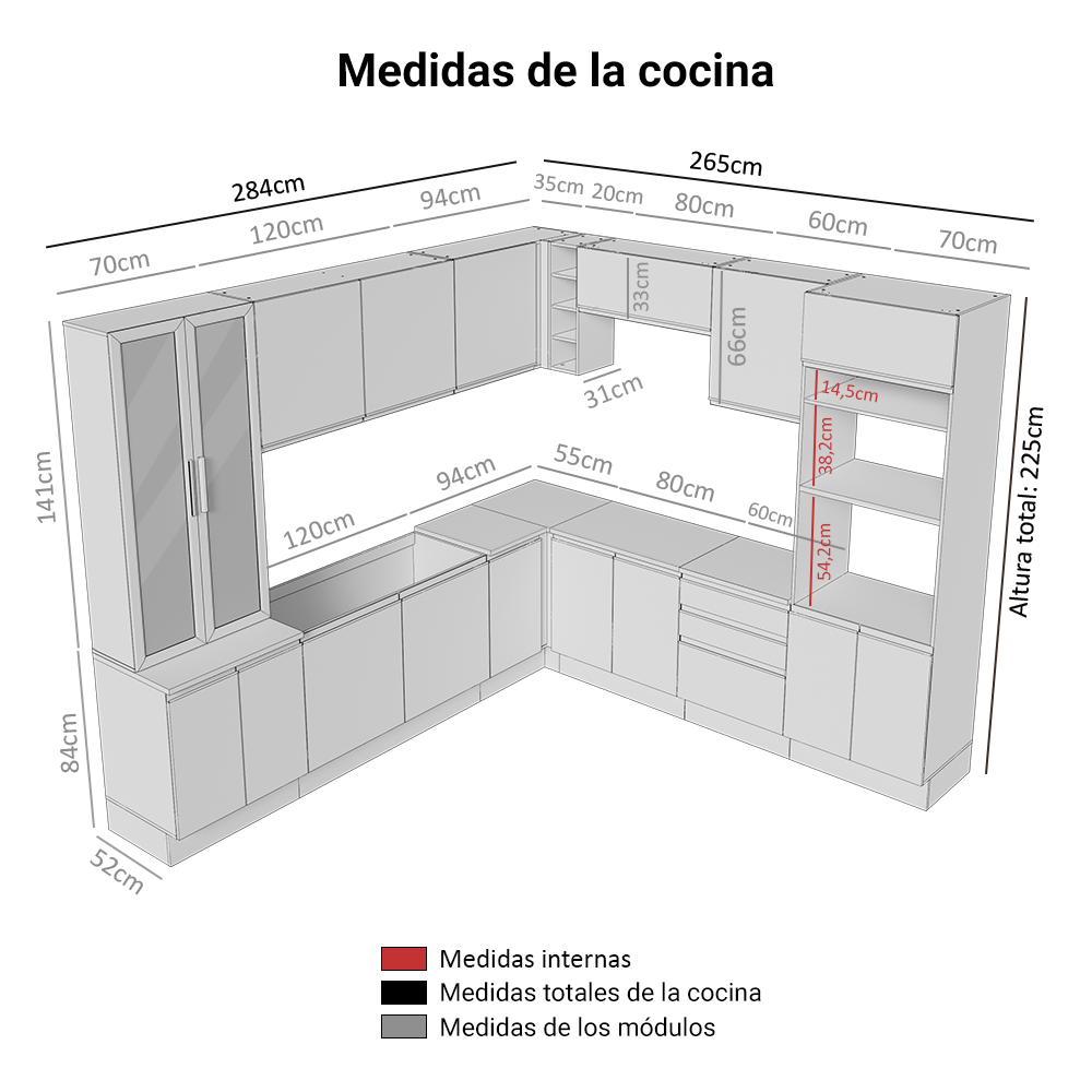 Cocina Integral 549cm Marrón/Blanco Glamy 01