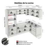 Cocina Integrale Esquinera 416 x 60 cm Blanco/Negro Lux Madesa 01
