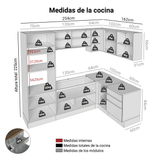 Cocina Integrale Esquinera 416 x 60 cm Marrón/Gris Lux Madesa 01
