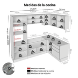 Cocina Integrale Esquinera 416 x 60 cm Blanco/Gris Lux Madesa 01