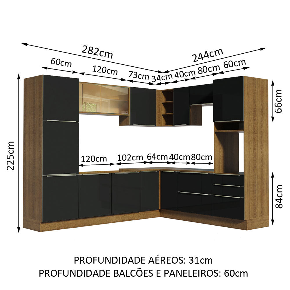 Cocina Integral Esquinera 526cm Marrón/Negro Lux 01