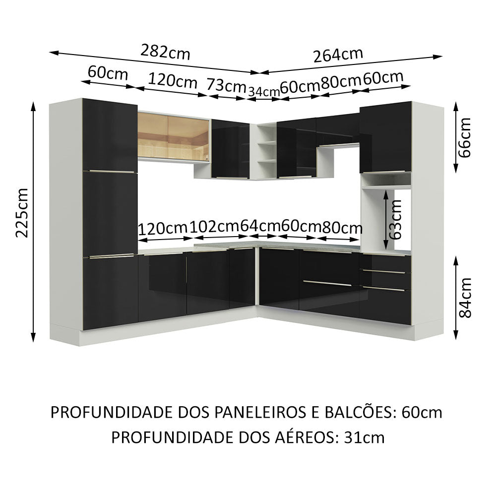 Cocina Integral Esquinera 546 cm Lux Blanco/Negro 01