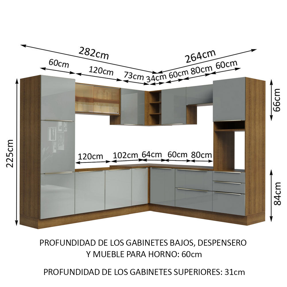Cocina Integral Esquinera 546cm Marrón/Gris Lux 01