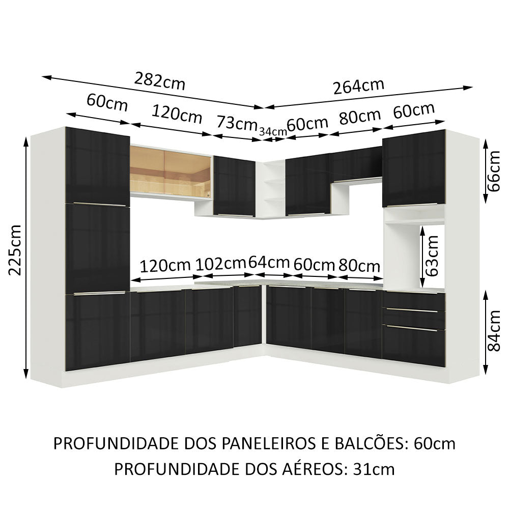 Cocina Integral Esquinera 546 cm Lux Blanco/Negro 03