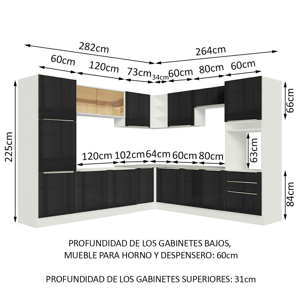 Cocina Integral Esquinera 546 cm Lux Blanco/Negro 03