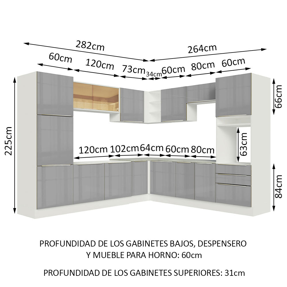Cocina Integral Esquinera 546 cm Lux Blanco/Gris 03