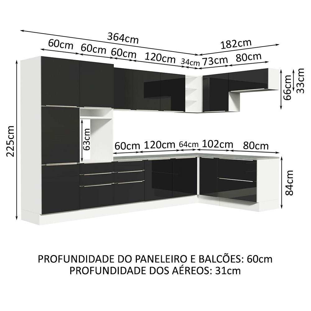 Cocina Integral Esquinera 546 cm Lux Blanco/Negro 05