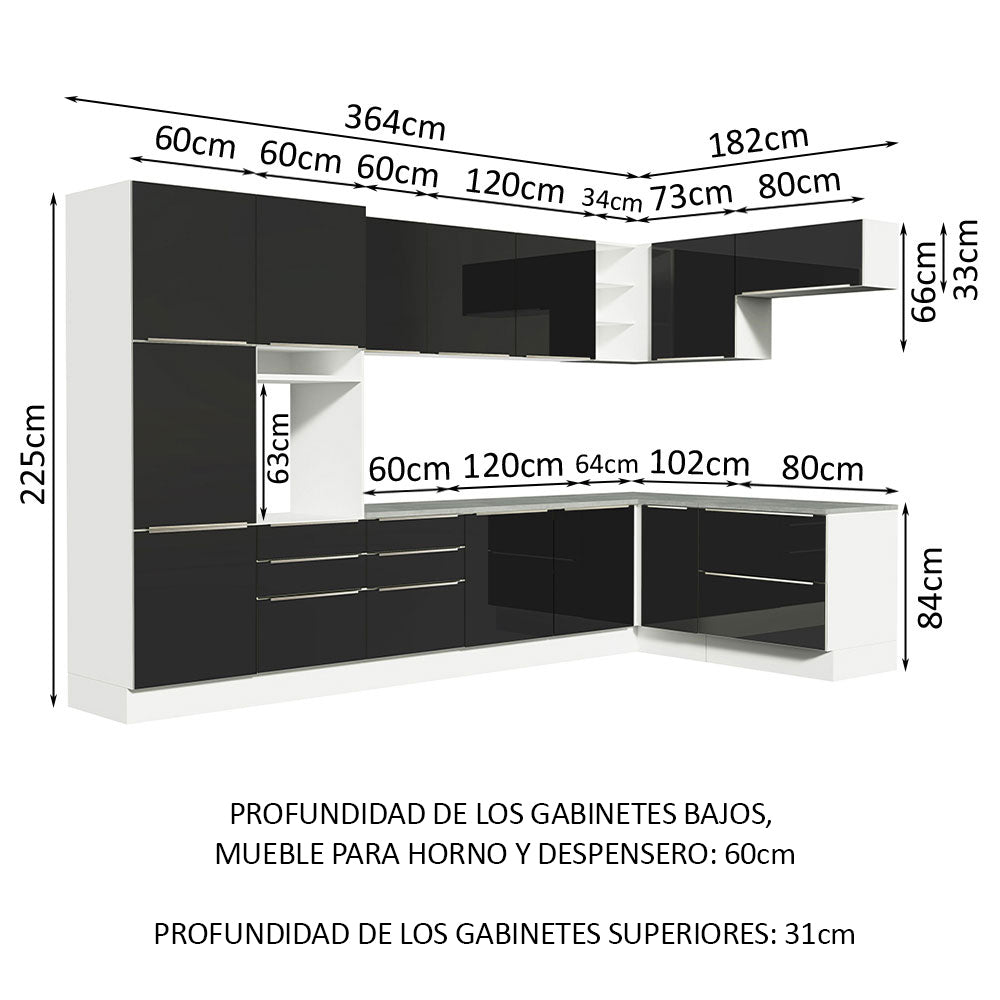 Cocina Integral Esquinera 546 cm Lux Blanco/Negro 05