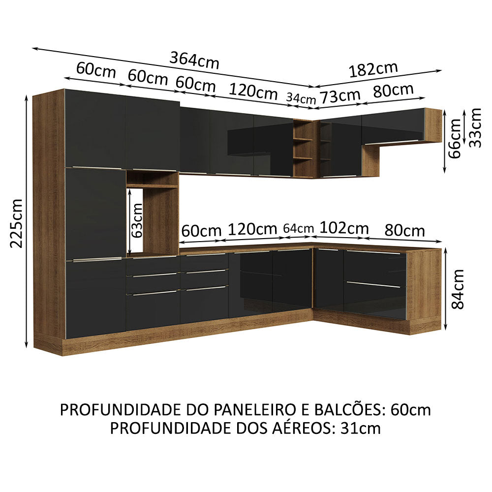 Cocina Integral Esquinera 546cm Marrón/Negro Lux 05