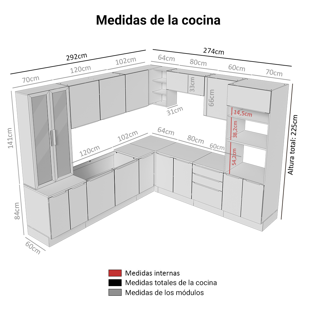 Cocina Integral 566cm Blanco/Negro Lux 01