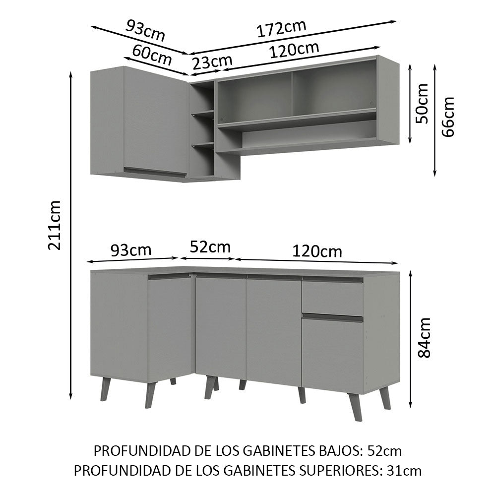 Cocina Integrale Esquinera 265 cm Gris Nice Madesa 02