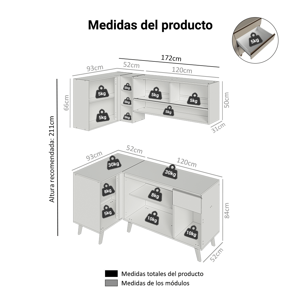 Cocina Integrale Esquinera 265 cm Crema Nice Madesa 02