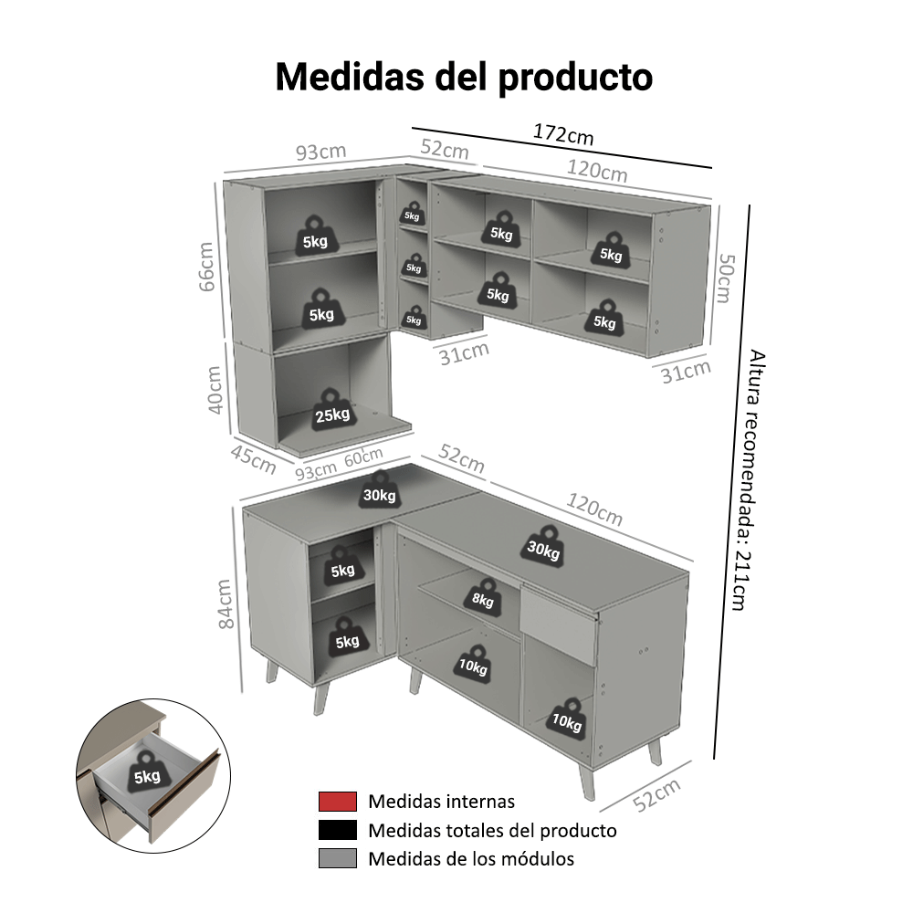 Cocina Integrale Esquinera 265 cm Crema Nice Madesa 05