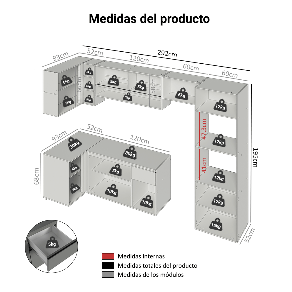 Cocina Integral 385 cm sin Patas Gris Nice
