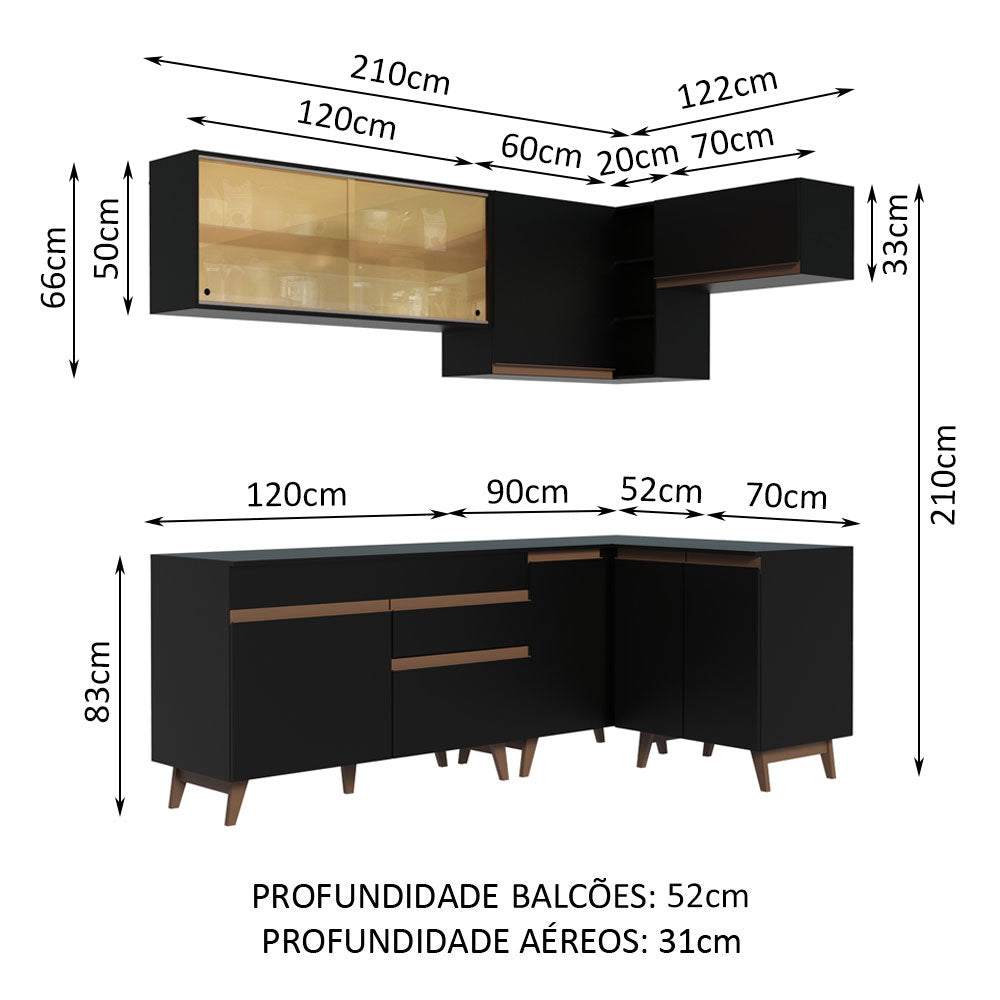 Cocina Integral Esquinera 332 cm Reims Negro 02