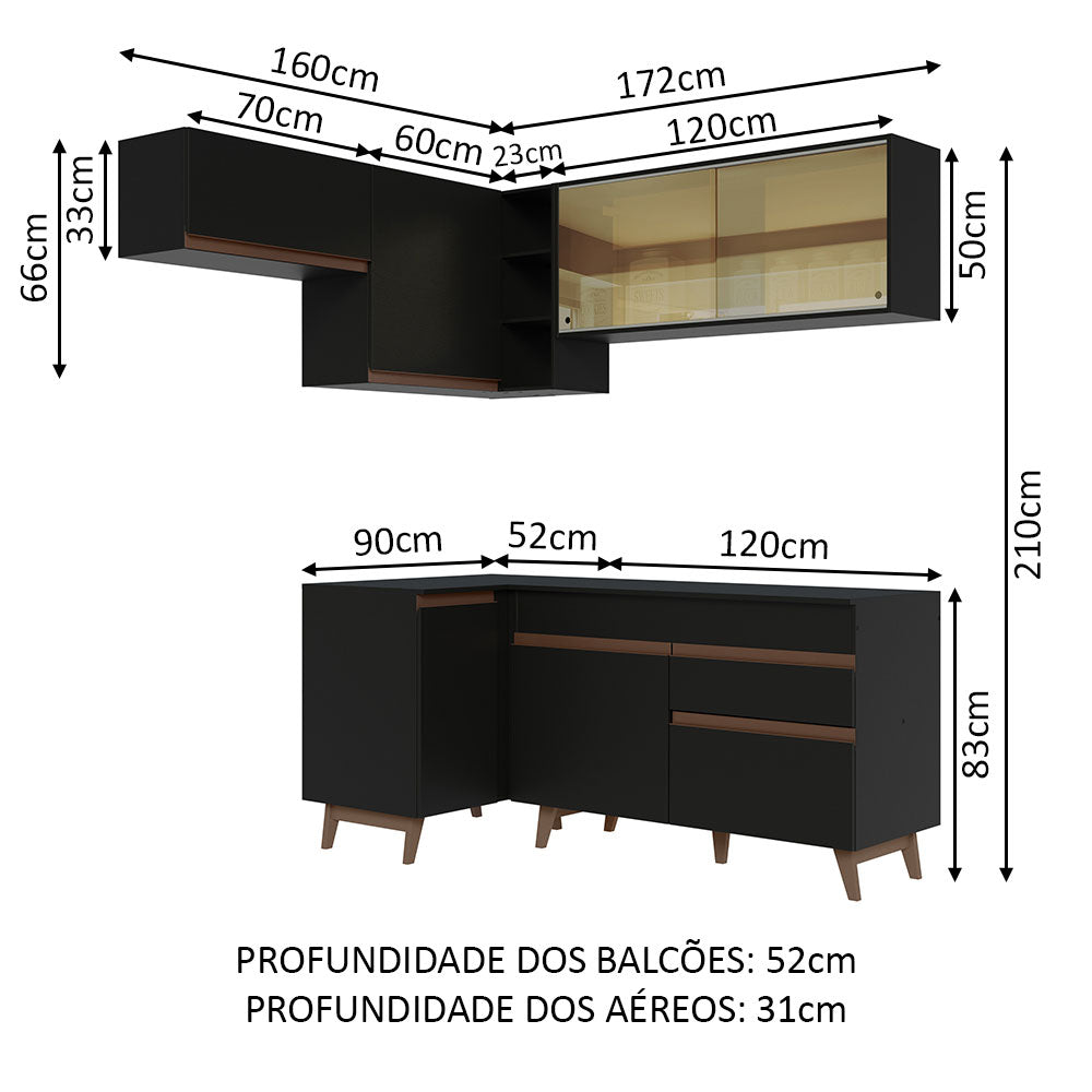 Cocina Integral Esquinera 332cm Negro Reims Madesa 03