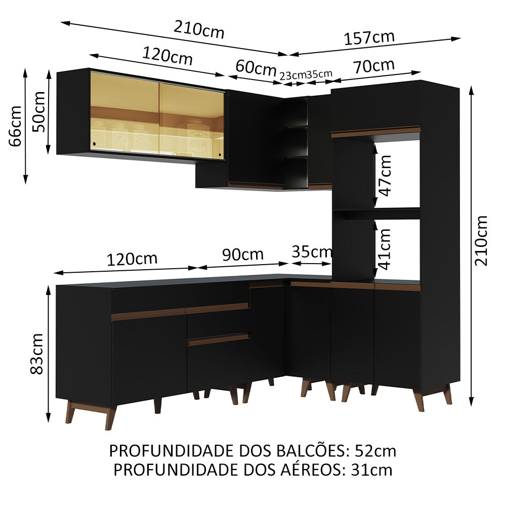 Cocina Integral Esquinera 367cm Negro Reims 01