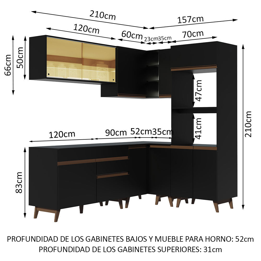 Cocina Integral Esquinera 367cm Negro Reims 01